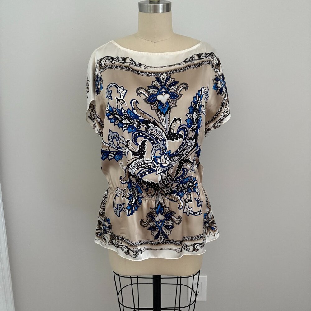White House Black Market Silk, Handkerchief Elastic Waist Office Party Chic S